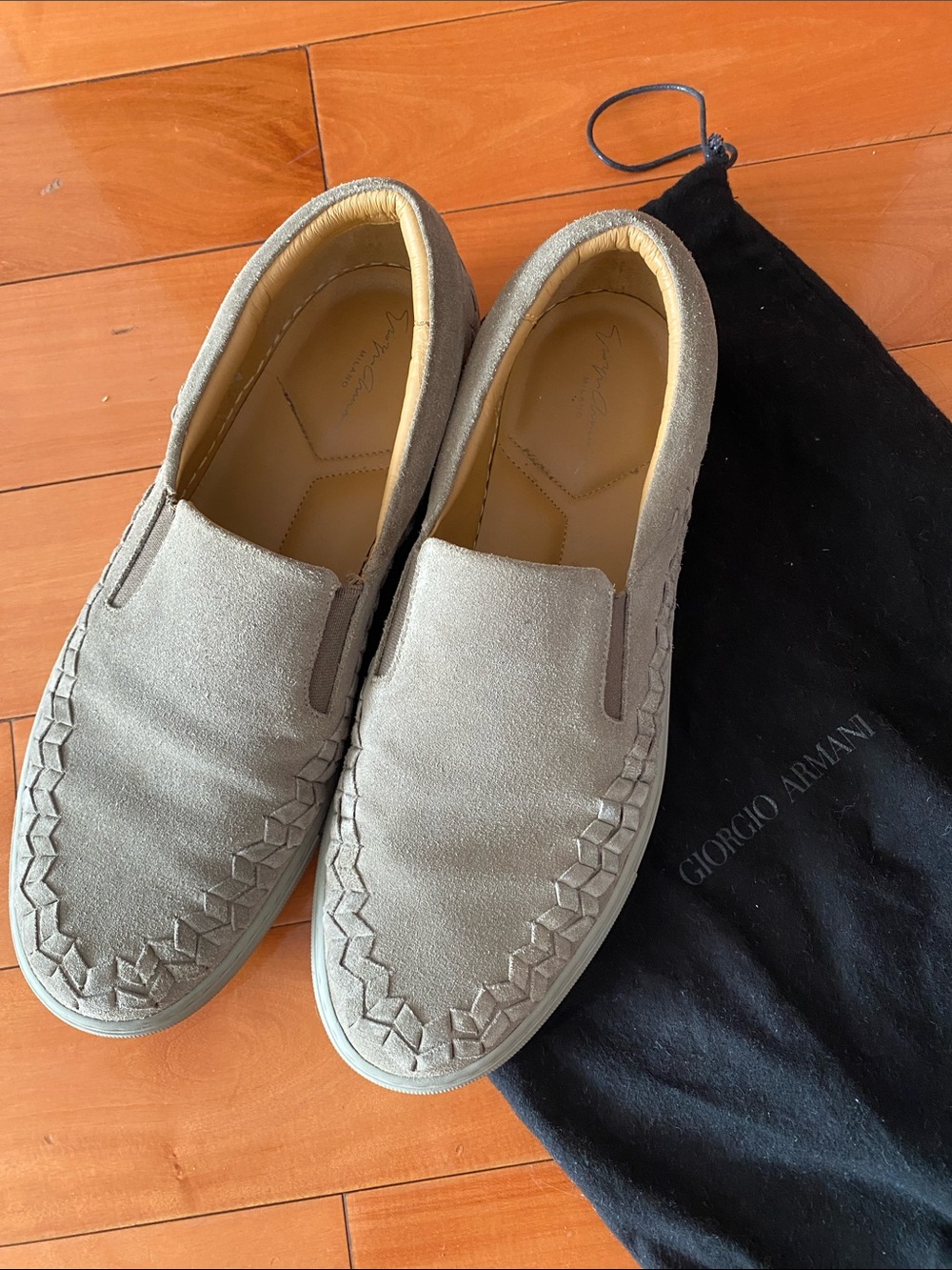 Giorgio Armani Men’s Suede Slip-On Loafers in Light Taupe